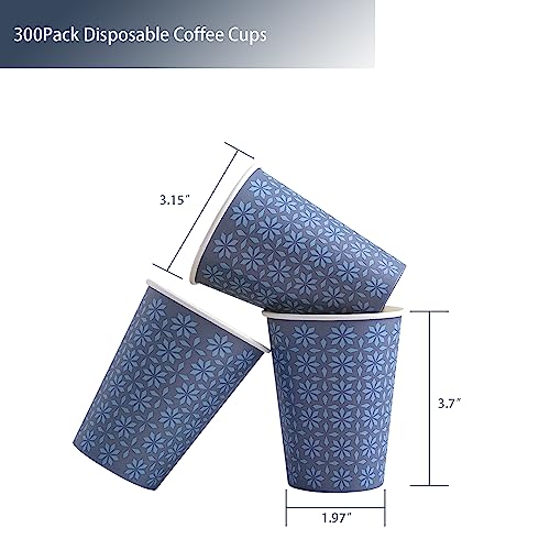 300 Pack Paper Cups 8 oz Bulk Disposable Coffee Cups Navy Floral (300 Count)