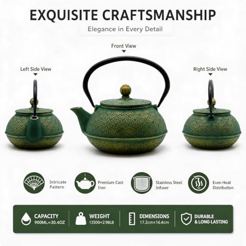 30.4oz Small Cast Iron Tea Kettle Teapot for Stovetop