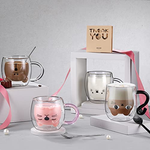 Cute Cat Mug Glass Coffee Cup 9.8oz Double Walled Glass Latte Mug
