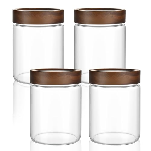 18 oz 550 ml Clear Glass Storage Canister with Airtight Wooden Lid (4 Count)