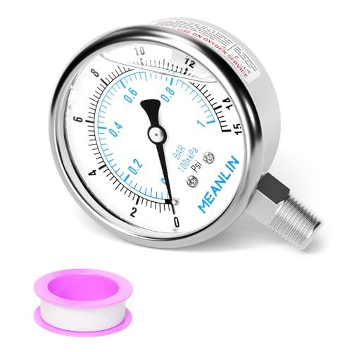 0~15Psi Liquid Filled Pressure Gauge Stainless Steel with 316 Stainless Steel Joint 1