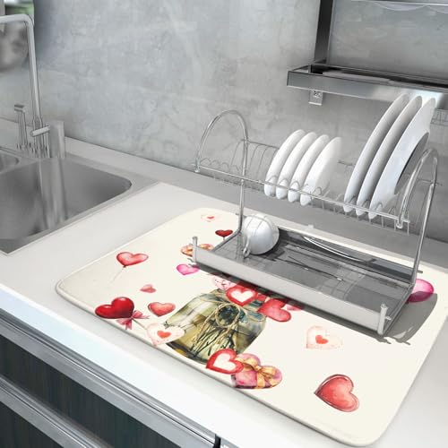 Valentine's Day Dish Drying Mat for Kitchen Counter