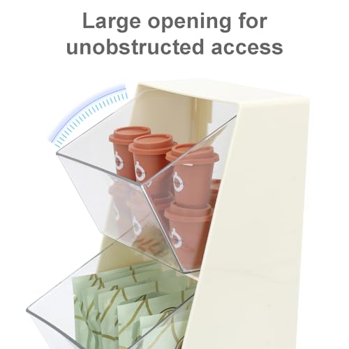 Coffee Pod Holder with 2 Large Capacity Basket K Cup Storage Container Coffee Bar Accessories for Creamer Suger Plastic Desk Box Tea Bag Organizer Creamy White