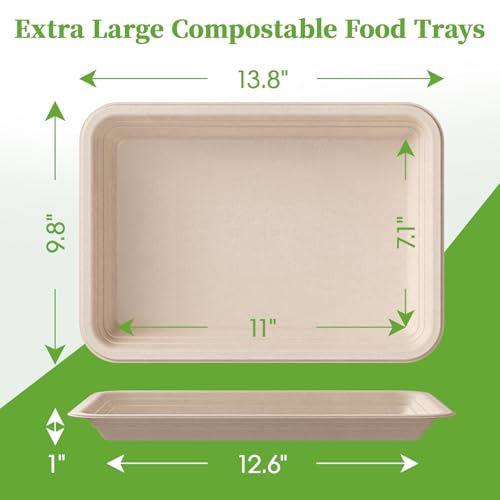 50 Pack 14 in Compostable Natural Disposable Food Crawfish Trays (50 Count)