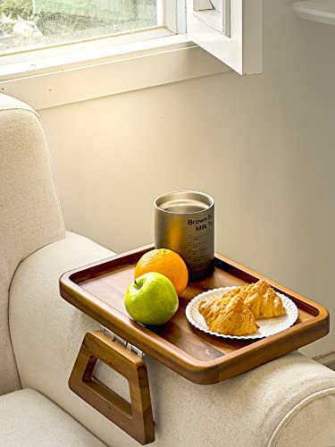 Large Acacia Wood Couch Arm Table