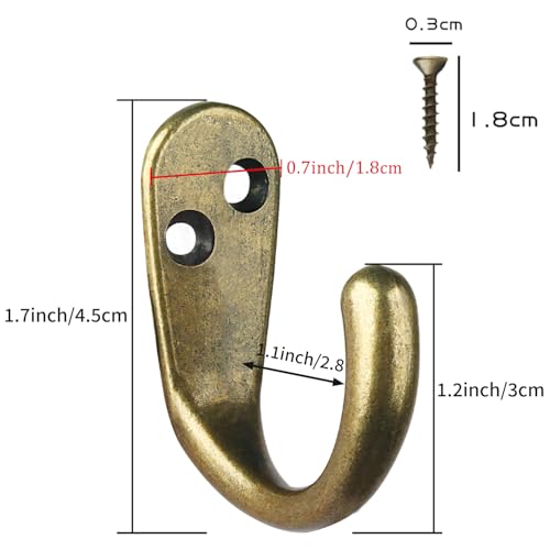 15PCS Coat Hooks Wall Mounted Antique Brass Single Prong Robe Hook (15 Count)
