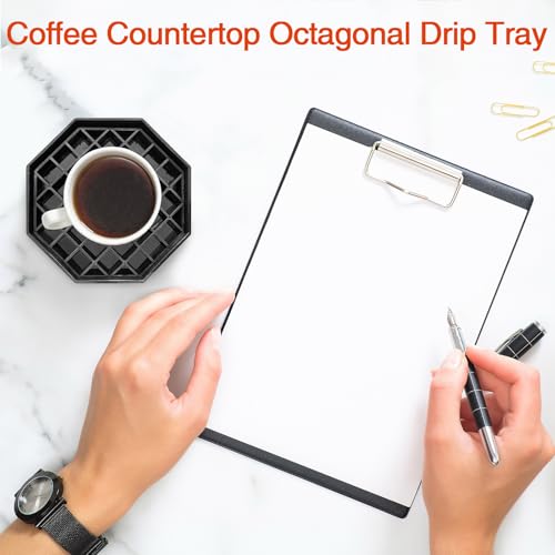 2 Pcs 4 Inch Drip Tray Coffee Countertop Tray Black Plastic Spill Octagon Drip Coaster with Honeycomb Grid for Drink Tea Wine Beverage (2 Count)
