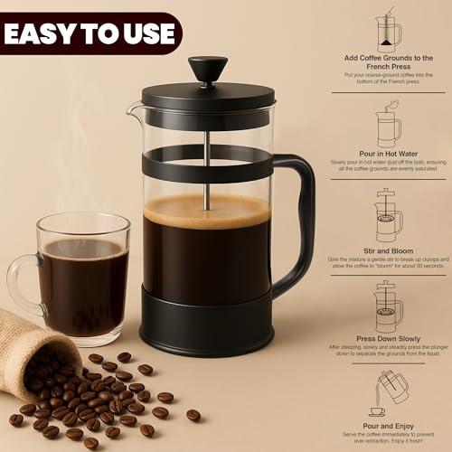 Borosilicate Glass French Press Coffee Maker 21 Oz