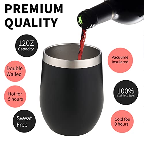 12oz 4 Pack Wine Tumbler Glasses with Lid Stemless Double Wall Vacuum Stainless Steel Travel Tumbler Keeping Cold & Hot for Wine
