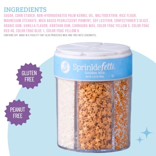 Sprinkles 6 Cell Edible Sprinkle Mix Jimmies Perfect for Cake Decorations Baking Ice Cream Cookies Cupcake Topper (6.45 Ounce)