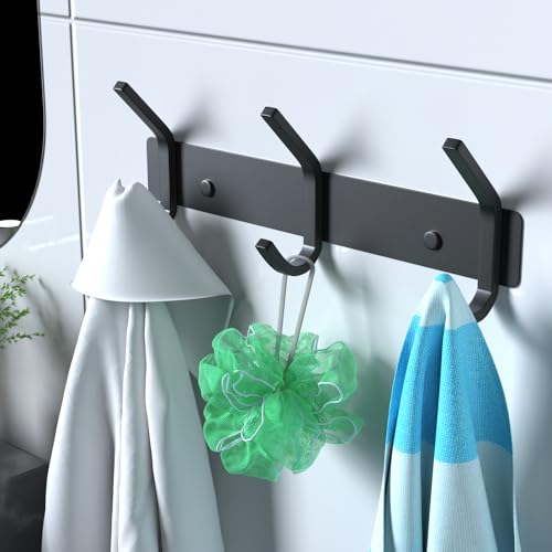 2PACK Coat Hooks Wall Hook for Hanging Clothes Robes Towels Hats Heavy Duty Coat Hanger Coat Rack Wall Mount with 3 Hooks (2 Count)