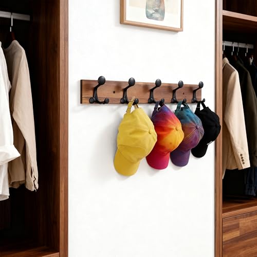 30 Inch Wood Coat Rack Wall Mount with 5 Triple Hooks (2 Count)