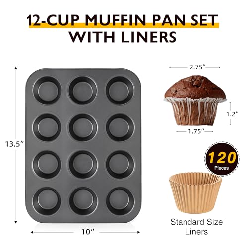 Muffin Pans with 120 Natural Parchment Liners (2 Count)