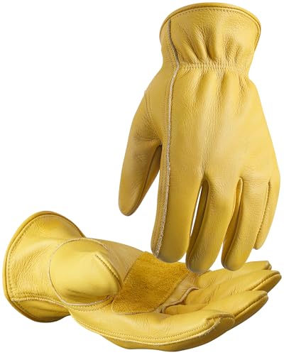 Cowhide Leather Gardening Work Gloves for Men 1 Pair Golden XS