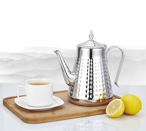 1.8L(60oz) Stainless Steel Hammer Patterned Teapot With Removeable Infuser,Loose leaf cover,Silver