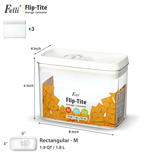 Flip Tite Storage Container with Lid 4” RECTANGULAR Airtight Ring Flip Top (3 Count)
