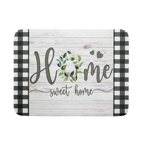 Home Sweet Home Dish Drying Mat 18x24 Inch Spring Summer Green Leaf Wreath Dish Drainer Mats Rustic Wood Board Microfiber Dish Drying Rack Pad for Kitchen Countertop Farmhouse Decor