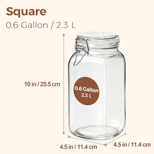 Large Square Glass Jars with Airtight Lids 78 oz 3 Pack Wide Mouth (3 Count)