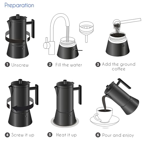 Diego Stovetop Espresso Maker Stainless Steel Italian Coffee Machine Maker 4Cup 6.8 oz Induction Moka Pot