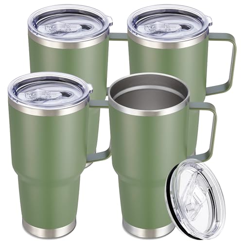 30 oz Stainless Steel Tumblers Bulk with Handle and Lid (4 Count)