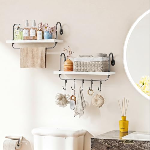 Floating Wall Shelves for Kitchen Bathroom Coffee Nook with 10 Adjustable Hooks for Mugs Cooking Utensils or Towel Rustic Storage Shelves Set of 2 (2 Count)
