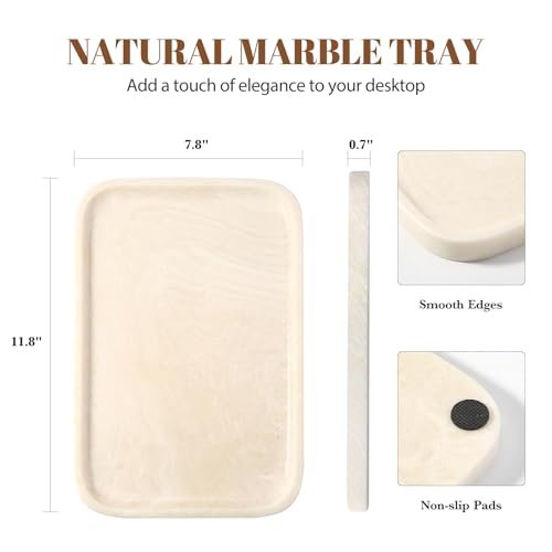 Marble Tray 12"x8" Marble Vanity Tray for Countertop Bathroom Kitchen Dresser