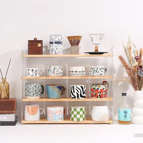 Mug Shelf 4 Tier Walnut Coffee Cup Displays