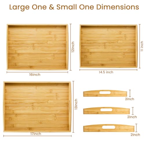 Bamboo Serving Tray with Handles (3 Count)