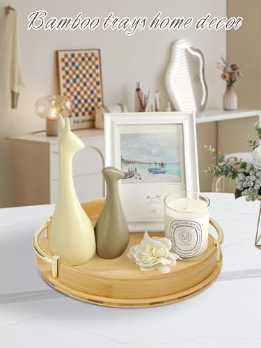 11.8″ Round Bamboo Serving Tray with Handles
