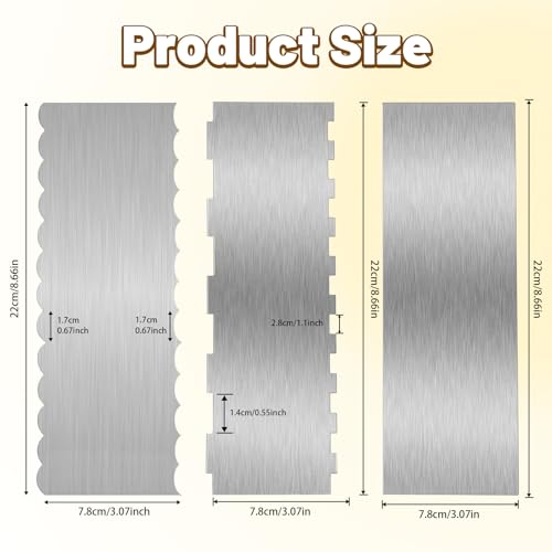 3 Pieces 8.7 Inche Stainless Steel Cake Scraper