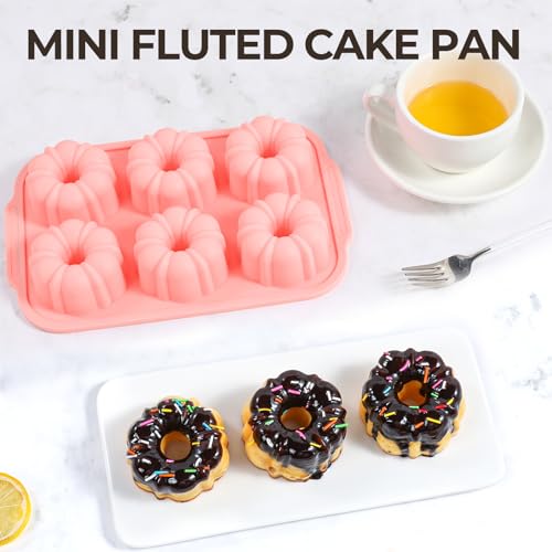 3 Inch Mini Fluted Tube Cake Pans for Baking with Metal Reinforced Frame (2 Count)