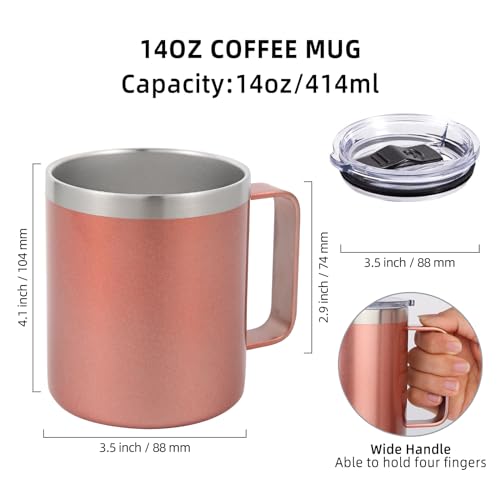 14oz Insulated Stainless Steel Coffee Mug with Lid Bulk 8 Pack (8 Count)