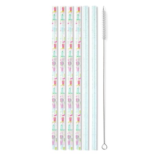 Pack of 6 Reusable Plastic Straws with Cleaning Brush (6 Count)