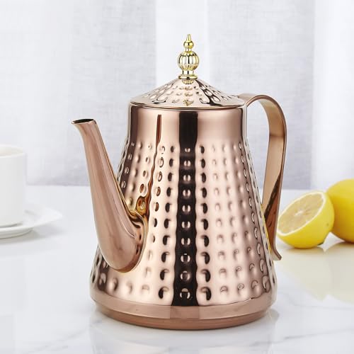 1.6L(54oz) Stainless Steel Hammer Patterned Teapot With Removeable Infuser,Loose leaf cover,Copper