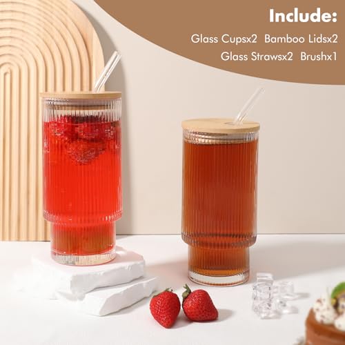 Glass Cups with Bamboo Lids and Straws (2 Count)
