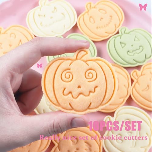 10 Pcs Halloween Cookie Cutters Set with Plunger Stamps