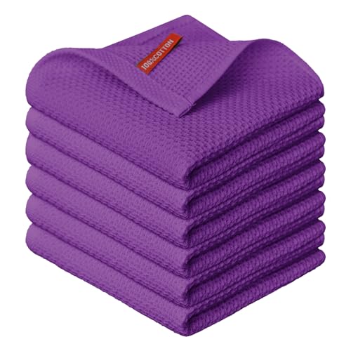 100% Cotton Purple Waffle Weave Kitchen Dish Cloths (6 Count)