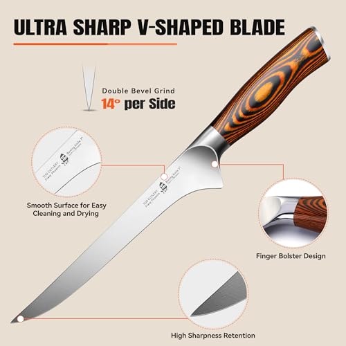 Boning Knife 7 inch Sharp Fillet Knife for Trimming Meat with Bones