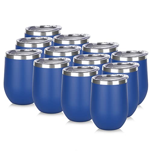 Stainless Steel Wine Tumbler Bulk with Lid (12 Count)