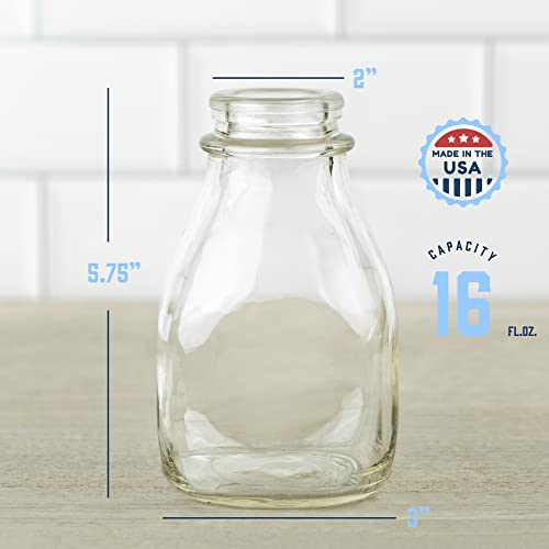 16 oz Glass Milk Bottle with Lid and Pour Spout