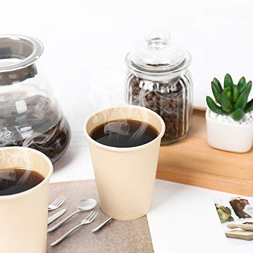 10 oz Disposable Light Brown Paper Coffee Cups Bamboo Fiber 120 Pack (120 Count)