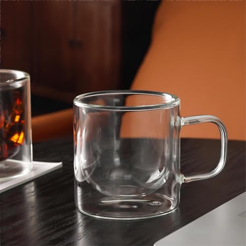 12 OZ Double Walled Glass Coffee Mugs Set of 2 Clear Coffee Cups with Handle 355ml Hand (2 Count)