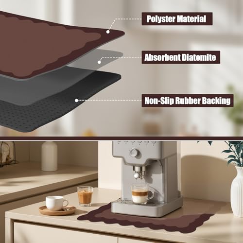 Brown Scalloped Coffee Mat for Countertop Coffee Bar Mat Matt