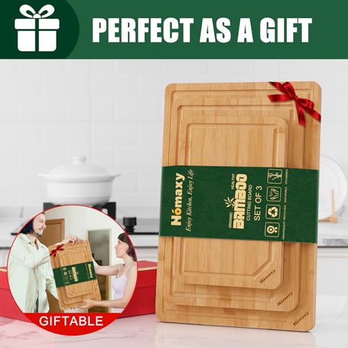 Organic Bamboo Cutting Boards Set for Kitchen Set of 3 (3 Count)