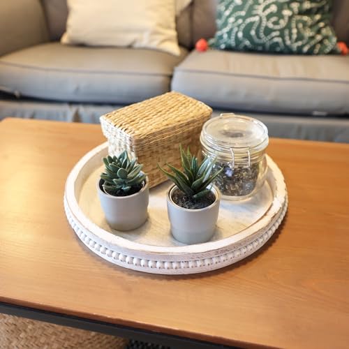Round Wood Serving Tray with Beaded