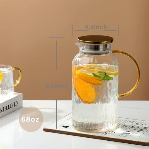68 oz 2L Large Glass Pitchers with Lid