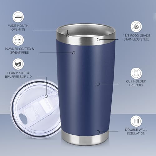 20 oz Tumbler Stainless Steel Tumblers Bulk with Lid Double Wall Insulated Coffee Tumbler Cups for Hot & Cold Drinks Powder Coated Travel Coffee Tumbler Mug Metal (6 Count)