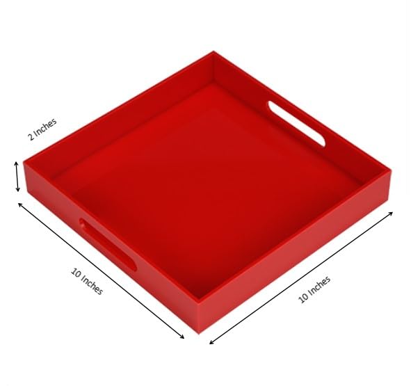 Sturdy Red Acrylic Serving Tray with Handles
