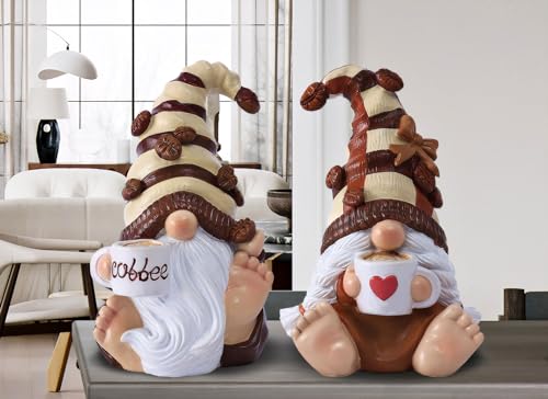 2PCS Coffee Gnomes FigurinesFigurines Mother's Day Decorations Kitchen Shelf Decor Tiered Tray Table Ornament Coffee Bar Accessories Decor Elfs Statue Cute Resin Housewarming Gifts for Women (2 Count)