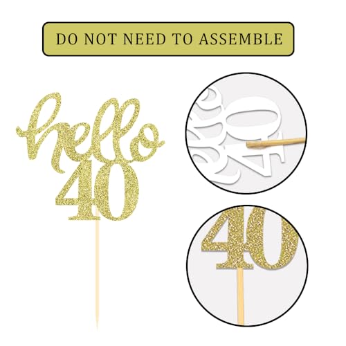 Gold Glitter 40th Birthday Cupcake Toppers (24 Count)